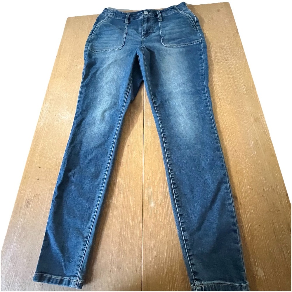Maurices Womens Medium Wash Utility Skinny Jeans Patch Pockets Size‎ M Reg